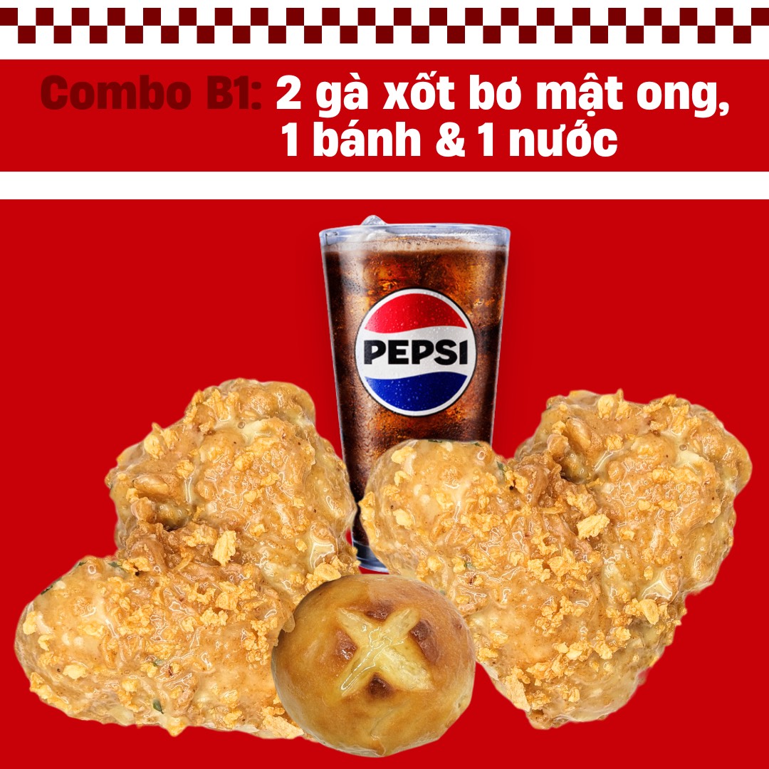 Combo B1: 2 gà xốt bơ mật ong, 1 bánh & 1 nước