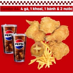 Combo A4: 4 gà, 1 khoai, 1 bánh & 2 nước