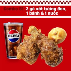 Combo B1:  2 gà xốt tương đen, 1 bánh & 1 nước