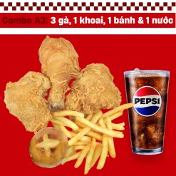 Combo A3: 3 gà, 1 khoai, 1 bánh & 1 nước